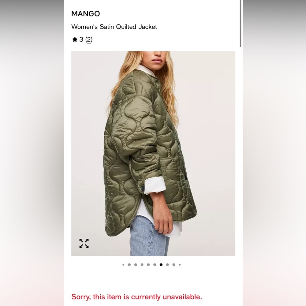 Mango Olive Green Quilted Puffer Jacket